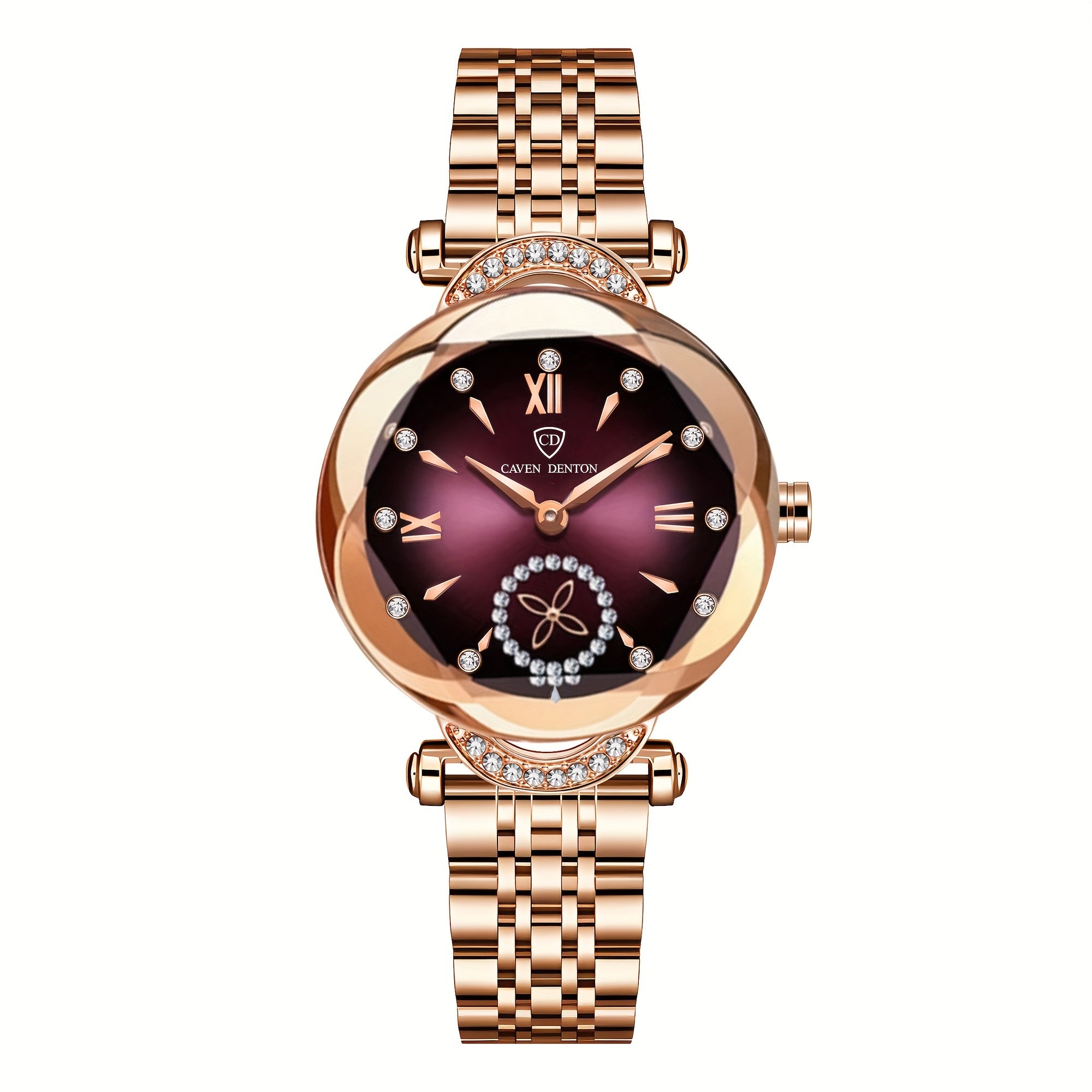 Elegant Women's Quartz Watch with Rhinestone Accents - Rose Golden Case & Stainless Steel Band, Roman Numerals, Independent Second Hand - Ideal for Business or Formal Wear - Perfect Mother's Day, Christmas, or Back-to-School